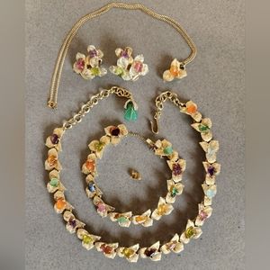 Vintage late 1950's Swoboda Jewelry Set: 2 Necklaces, Bracelet, Earrings